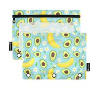 OWFKAY Estuche para carpetas de 3 anillas, paquete de 2 bolsas con cremallera de 3 agujeros con ventana transparente, patrón de flor de plátano y aguacate, Patrón de flor de plátano y aguacate, one