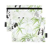 OWFKAY Estuche para carpetas de 3 anillas, paquete de 2 bolsas con cremallera de 3 agujeros con ventana transparente, oso panda y hoja, Oso panda y hoja, one sizex2, Neceser