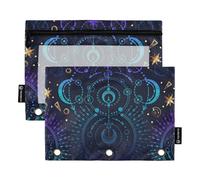 OWFKAY Estuche para carpetas de 3 anillas, paquete de 2 bolsas con cremallera de 3 agujeros con ventana transparente, luna, estrella, bruja, azul y morado, Moon Star Witchy Blue & Purple, one sizex2