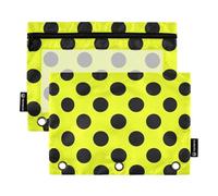 OWFKAY Estuche para carpetas de 3 anillas, paquete de 2 bolsas con cremallera de 3 agujeros con ventana transparente, lunares negros sobre amarillo, Pequeños lunares negros sobre amarillo, one sizex2