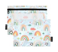 OWFKAY Estuche para carpetas de 3 anillas, paquete de 2 bolsas con cremallera de 3 agujeros con ventana transparente, patrón de nube arcoíris azul infantil, Patrón de nube arcoíris infantil azul, one
