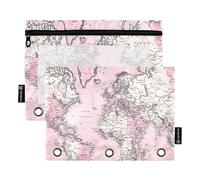 OWFKAY Estuche para carpetas de 3 anillas, paquete de 2 bolsas con cremallera de 3 agujeros con ventana transparente, Map_of_the_world, one sizex2, Neceser