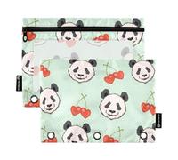 OWFKAY Estuche para carpetas de 3 anillas, paquete de 2 bolsas con cremallera de 3 agujeros con ventana transparente, oso panda y cereza, Oso panda y cereza, one sizex2, Neceser