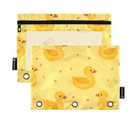 OWFKAY Estuche para carpetas de 3 anillas, paquete de 2 bolsas con cremallera de 3 agujeros con ventana transparente, pequeño pato amarillo, Little Yellow Duck, one sizex2, Neceser