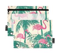 OWFKAY Estuche para carpetas de 3 anillas, paquete de 2 bolsas con cremallera de 3 agujeros con ventana transparente, patrón de palmera de flamenco, Patrón de palmera de flamenco, one sizex2, Neceser