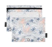 OWFKAY Estuche para carpetas de 3 anillas, paquete de 2 bolsas con cremallera de 3 agujeros con ventana transparente, patrón de onda de estrella de mar de pulpo, Patrón de onda de estrella de mar de