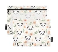 OWFKAY Estuche para carpetas de 3 anillas, paquete de 2 bolsas con cremallera de 3 agujeros con ventana transparente, patrón de panda, Patrón de panda floral, one sizex2, Neceser