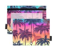 OWFKAY Estuche para carpetas de 3 anillas, paquete de 2 bolsas con cremallera de 3 agujeros con ventana transparente, 519, árbol de coco, -519 - Árbol de coco, one sizex2, Neceser