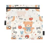 OWFKAY Estuche para carpetas de 3 anillas, paquete de 2 bolsas con cremallera de 3 agujeros con ventana transparente, patrón de manzana de oso pequeño, Patrón de manzana Little Bear, one sizex2