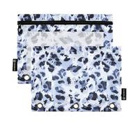 OWFKAY Estuche para carpetas de 3 anillas, paquete de 2 unidades, 3 agujeros con cremallera con ventana transparente, piel de leopardo azul, teñido anudado, Tinte anudado de piel de animal de leopardo