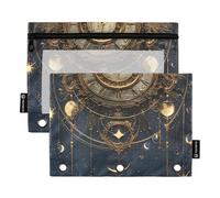 OWFKAY Estuche para carpetas de 3 anillas, paquete de 2 unidades, 3 agujeros con cremallera, con ventana transparente, reloj planeta nube, Reloj Planeta Nube, one sizex2, Neceser