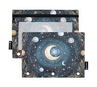 OWFKAY Estuche para carpetas de 3 anillas, paquete de 2 unidades, 3 agujeros con cremallera, ventana transparente, planeta lunar, Moon Planet, one sizex2, Neceser