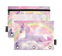 OWFKAY Estuche para carpetas de 3 anillas, paquete de 2 unidades, 3 agujeros con cremallera y ventana transparente, unicornio arcoíris, Unicornio arcoíris, one sizex2, Neceser