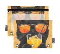 OWFKAY Estuche para carpetas de 3 anillas, paquete de 2 unidades, 3 agujeros con cremallera y ventana transparente, divertido gato negro, Black Cat Funny, one sizex2, Neceser