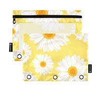 OWFKAY Estuche para carpetas de 3 anillas, paquete de 2 unidades, 3 agujeros con cremallera y ventana transparente, bonita margarita blanca, Linda margarita blanca, one sizex2, Neceser