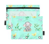 OWFKAY Estuche para carpetas de 3 anillas, paquete de 2 unidades, 3 agujeros con cremallera y ventana transparente, bonito elefante amarillo mariposa, Bonito elefante amarillo mariposa, one sizex2