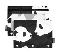 OWFKAY Estuche para carpetas de 3 anillas, paquete de 2 unidades, 3 agujeros con cremallera y ventana transparente, oso panda, oso panda, one sizex2, Neceser