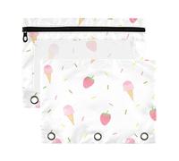 OWFKAY Estuche para lápices con 3 anillas, diseño de helado, fresa y cremallera transparente, paquete de 2, Helado de fresa, 18*25cm, Informal
