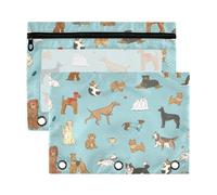 OWFKAY Estuche para lápices con 3 anillas, diseño de perros, mascotas divertidas, color azul claro con cremallera transparente, Dogs Funny Pets - Azul claro, 18*25cm, Informal