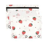 OWFKAY Estuche para lápices de 3 anillas, diseño de lunares fresa con cremallera transparente, paquete de 2, Strawberry Dot, 18*25cm, Informal