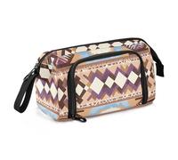 OWFKAY Estuche para lápices de gran capacidad, organizador para escuela, universidad, oficina, para adolescentes, niñas, adultos, estudiantes, geometría de bloque marrón