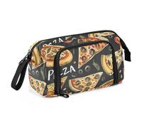 OWFKAY Estuche para lápices de gran capacidad, organizador para escuela, universidad, oficina, para adolescentes, niñas, adultos, estudiantes, fondo negro, patrón de pizza, Patrón de pizza de fondo