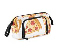 OWFKAY Estuche para lápices de gran capacidad, organizador para escuela, universidad, oficina, para adolescentes, niñas, adultos, estudiantes, rebanadas de pizza de pepperoni en patrón blanco