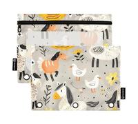 OWFKAY Estuche para lápices para carpeta de 3 anillas, paquete de 2 bolsas con 3 agujeros con cremallera con ventana transparente, caballo, oveja, pollo y ganso, Caballo, oveja, pollo, ganso, one