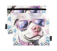 OWFKAY Estuche para lápices para carpeta de 3 anillas, paquete de 2 bolsas con 3 agujeros con cremallera con ventana transparente, gafas de sol blancas y rosas, Gafas de sol blancas y rosas, one
