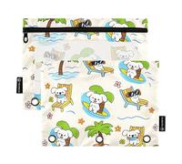 OWFKAY Estuche para lápices para carpeta de 3 anillas, paquete de 2 bolsas con cremallera de 3 agujeros con ventana transparente, patrón de palmera de cachorro, Patrón de palmera de cachorro, one