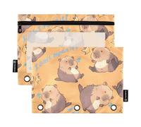 OWFKAY Estuche para lápices para carpeta de 3 anillas, paquete de 2 bolsas con cremallera de 3 agujeros con ventana transparente, patrón Capybara I Did Not Mean It, Patrón Capybara I Did Not Mean It