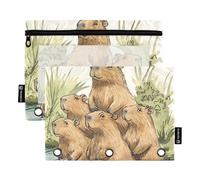 OWFKAY Estuche para lápices para carpeta de 3 anillas, paquete de 2 bolsas con cremallera de 3 agujeros con ventana transparente, estanque Capybara, Estanque Capybara, one sizex2, Neceser