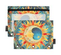 OWFKAY Estuche para lápices para carpeta de 3 anillas, paquete de 2 bolsas con cremallera de 3 agujeros con ventana transparente, cara de media luna y luz solar, Sunlight Crescent Face, one sizex2