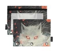 OWFKAY Estuche para lápices para carpeta de 3 anillas, paquete de 2 bolsas con cremallera de 3 agujeros con ventana transparente, ojos rojos brillantes, Fox Glowing Red Eyes, one sizex2, Neceser