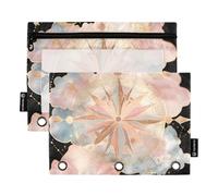 OWFKAY Estuche para lápices para carpeta de 3 anillas, paquete de 2 bolsas con cremallera de 3 agujeros con ventana transparente, planeta, estrellas, nubes, Planeta Estrellas Nubes, one sizex2