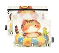 OWFKAY Estuche para lápices para carpeta de 3 anillas, paquete de 2 bolsas con cremallera de 3 agujeros con ventana transparente, gato y rana, Cat and Frog4, one sizex2, Neceser