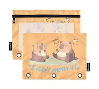 OWFKAY Estuche para lápices para carpeta de 3 anillas, paquete de 2 bolsas con cremallera de 3 agujeros con ventana transparente, Capybara I Did Not Mean It, Capybara I Did Not Mean It, one sizex2