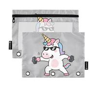 OWFKAY Estuche para lápices para carpeta de 3 anillas, paquete de 2 unidades, 3 agujeros con cremallera, con ventana transparente, diseño de unicornio, Unicornio de, one sizex2, Neceser