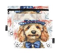 OWFKAY Estuche para lápices para carpeta de 3 anillas, paquete de 2 unidades, 3 agujeros con cremallera y ventana transparente, diseño de perro fuegos artificiales, Perro de fuegos artificiales, one