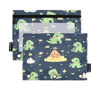 OWFKAY Estuche para lápices para carpeta de 3 anillas, paquete de 2 unidades, 3 agujeros con cremallera con ventana transparente, patrón de dinosaurio de dibujos animados 12, Patrón de dinosaurio de