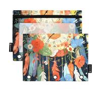 OWFKAY Estuche para lápices para carpeta de 3 anillas, paquete de 2 unidades, 3 agujeros con cremallera, con ventana transparente, atrapasueños, Reloj atrapasueños, one sizex2, Neceser