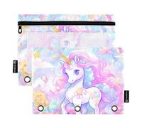 OWFKAY Estuche para lápices para carpeta de 3 anillas, paquete de 2 unidades, 3 agujeros con cremallera con ventana transparente, patrón de unicornio 8, Patrón de unicornio 8, one sizex2, Neceser