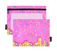 OWFKAY Estuche para lápices para carpeta de 3 anillas, paquete de 2 unidades, 3 agujeros con cremallera con ventana transparente, estantería astronauta flor planeta, Estantería astronauta Flower