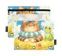 OWFKAY Estuche para lápices para carpeta de 3 anillas, paquete de 2 unidades, 3 agujeros con cremallera y ventana transparente, divertido gato y pato 2, Funny Cat and Duck2, one sizex2, Neceser