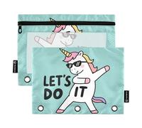 OWFKAY Estuche para lápices para carpeta de 3 anillos, paquete de 2 unidades, 3 agujeros con cremallera y ventana transparente, lentes de sol de unicornio, Gafas de sol con diseño, one sizex2, Neceser