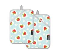 OWFKAY Juego de 2 soportes para ollas, diseño de fresa con corazones, resistente al calor, 170 ℃ de grosor y seguro, 18 x 25 cm