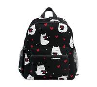 OWFKAY Mochilas infantiles con diseño de gato y corazón negro para niños y niñas, mochila pequeña para guardería o escuela