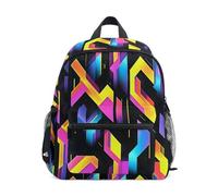 OWFKAY Mochilas infantiles geométricas amarillas, moradas y azules, para niños y niñas, mochilas pequeñas para guarderías, mochilas escolares