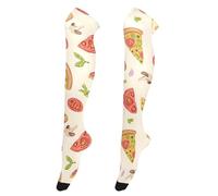OWFKAY Pizza Tomate Egg - Calcetines altos hasta la rodilla para mujer, calcetines largos por encima de la rodilla, calentadores de piernas suaves