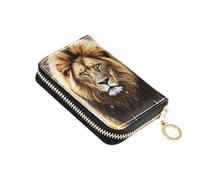 OWFKAY Portatarjetas de crédito, diseño de león majestuoso caminando a través de la puerta de Grand Gate, pequeño estuche de piel sintética con cremallera para mujer, multicolor, Talla única, Casual